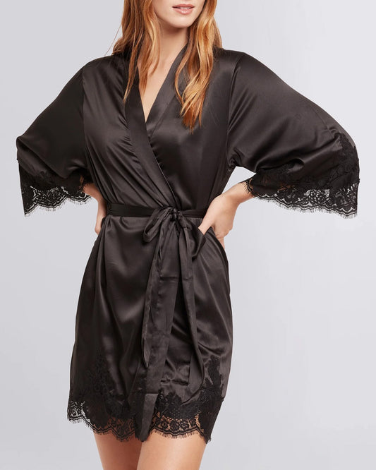 Luxury Silk Personalized Women's Robe Black